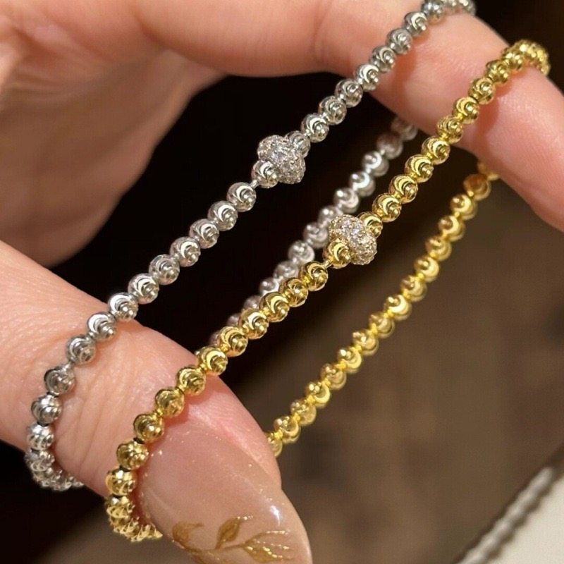 法式复古镶嵌满钻花球圆珠手链