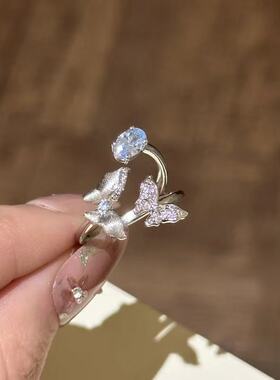 法式中古轻奢拉丝双生蝴蝶戒指