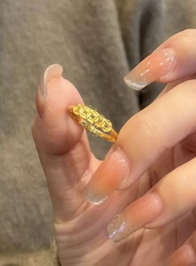 新中式古法金色五帝币铜钱币戒指