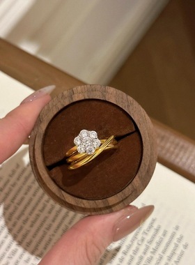 法式复古轻奢三环爆闪花朵戒指