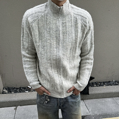 复古开衫毛衣男羊毛混纺