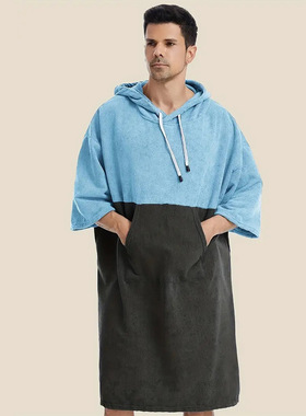 男士连帽大口袋睡衣拼接速干吸水沙滩罩衣Bath towels bathrobes