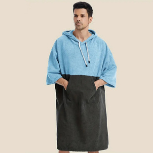 男士连帽大口袋睡衣拼接速干吸水沙滩罩衣Bath towels bathrobes