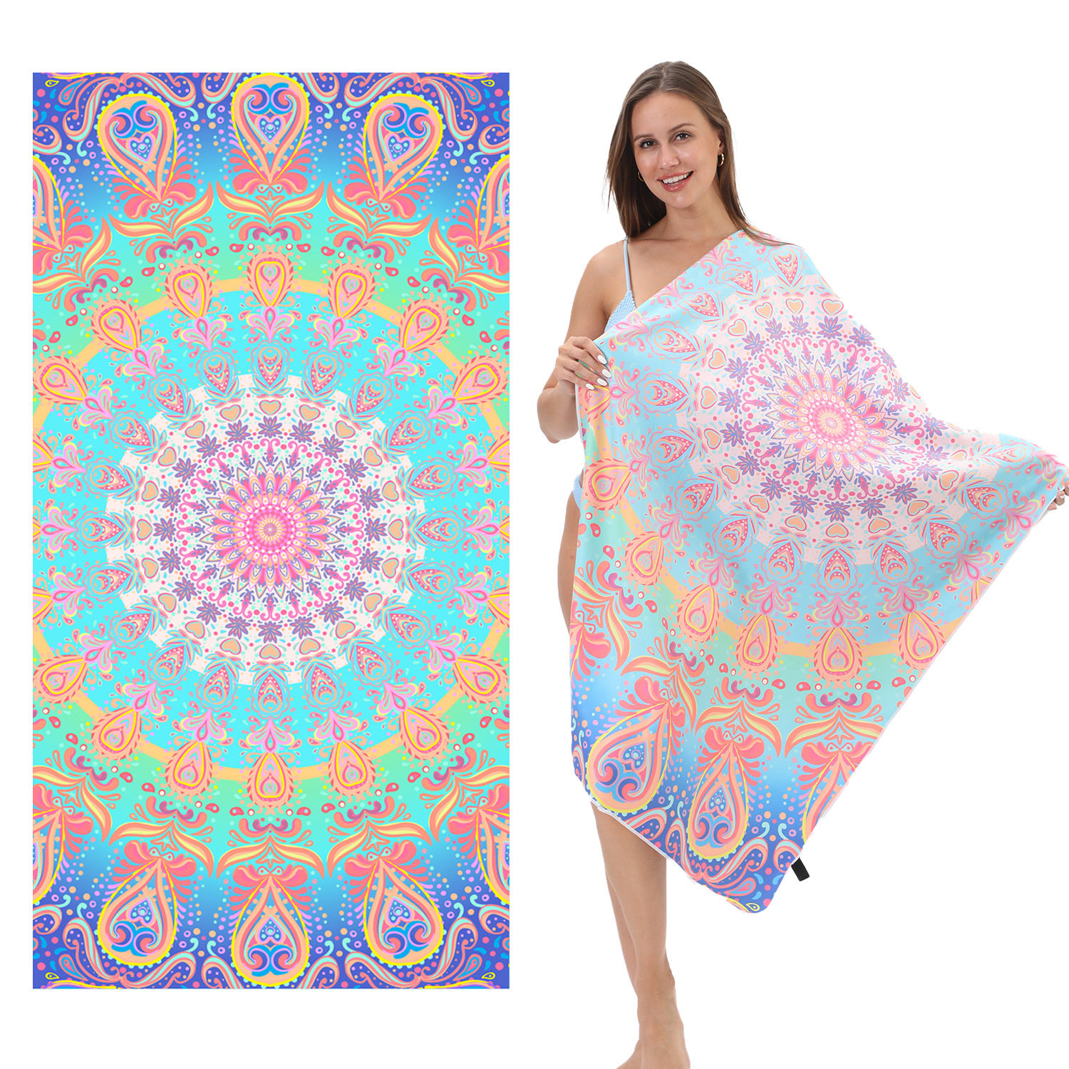 UPF50+防晒披肩旅游印花浴巾速干运动海滩巾Printed bath towel