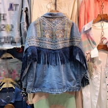 牛仔衣女潮 春秋新款 欧洲站重工铆钉复古刺绣流苏宽松牛仔外套时尚