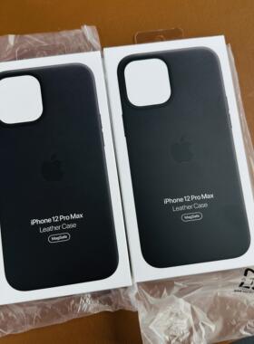 适用iPhone12promax官方MagSafe磁吸皮革手机套真皮手机壳盒装原封正-品