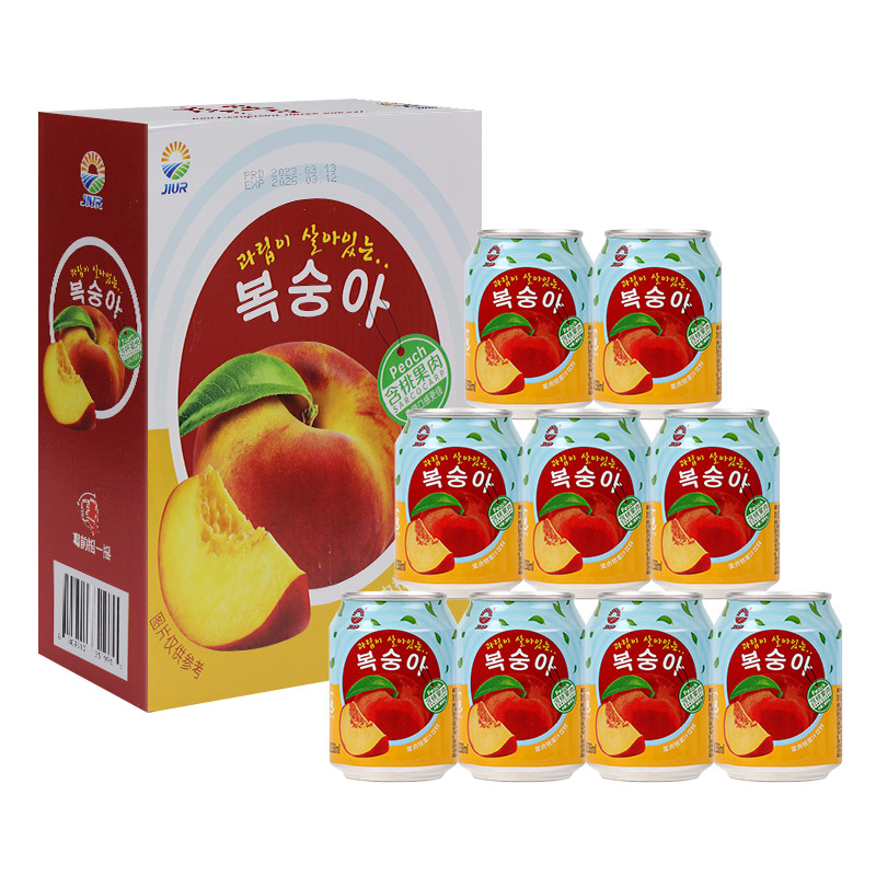 韩国风味九日桃汁果肉饮料桃汁礼盒整箱装桃汁饮品238ml*12罐