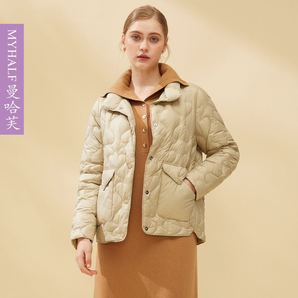 曼哈芙品牌女装冬短款轻薄绗缝羽绒服韩版小个子外套夹克时尚显瘦