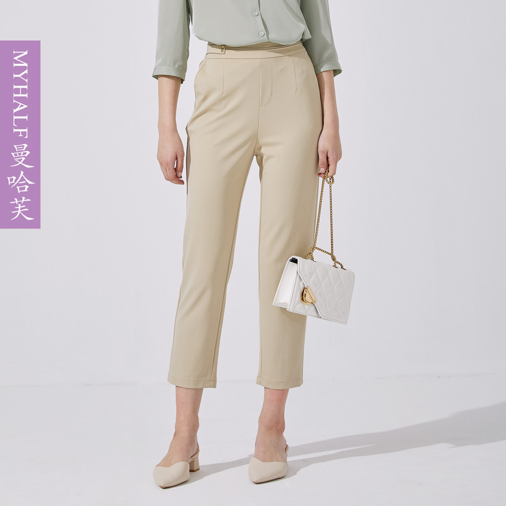 曼哈芙九分小直筒裤女2025春夏高腰显瘦窄版烟管职业通勤西装裤子