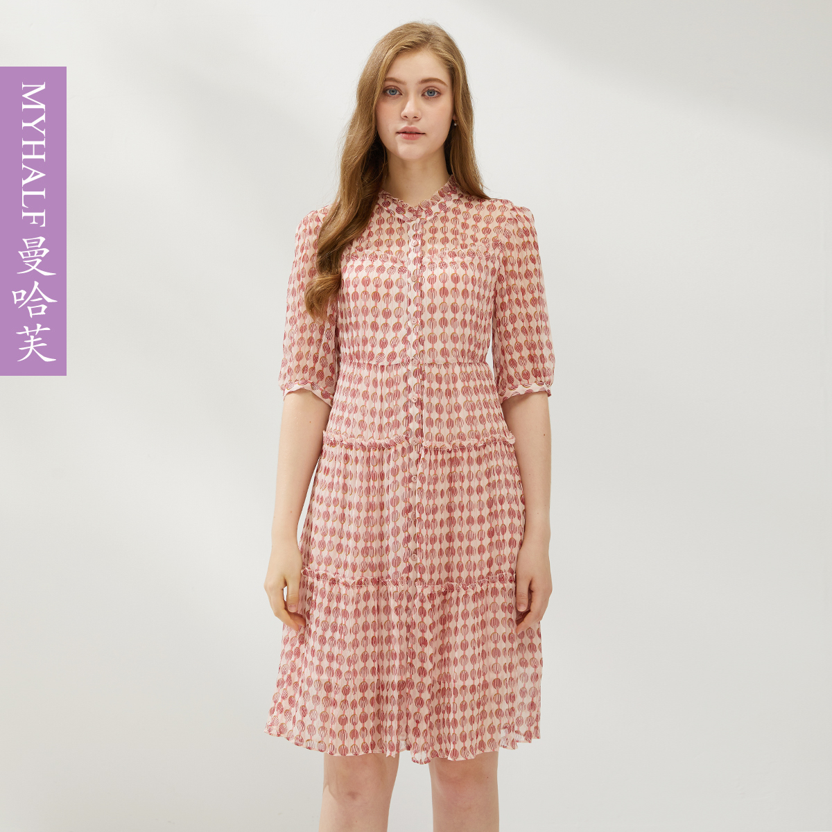 曼哈芙气质韩版A字裙桑蚕丝