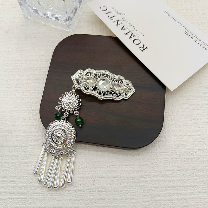 复古银色串珠流苏金属发夹民族风刘海侧边夹高级感精致鸭嘴夹头饰