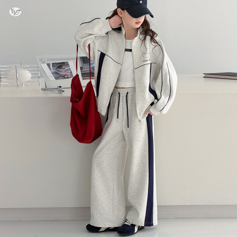 女童运动套装中大童韩版立领外套直筒裤两件套春装2026春季新款