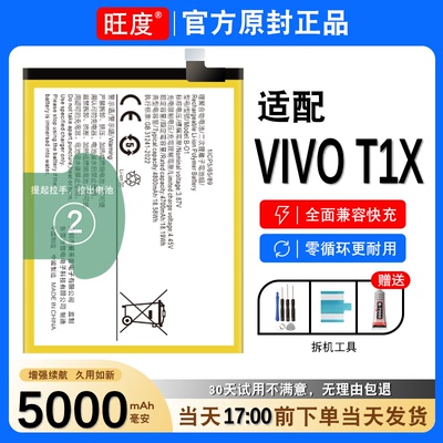 适用于VIVO T1X电池原装vivot1x正品内置扩容vivo手机V2123A电板