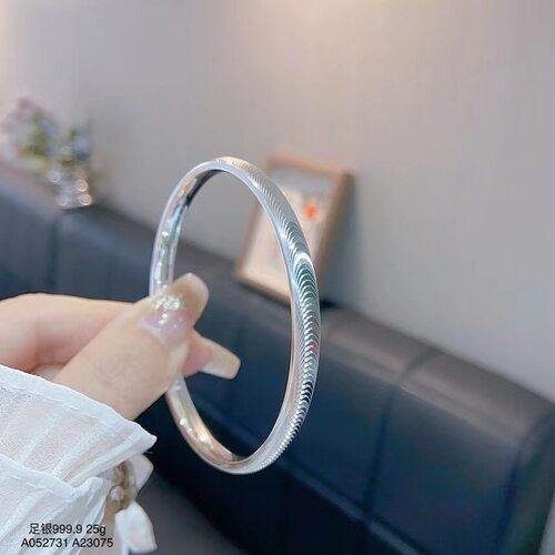 极简光面猫眼实心银手镯足银 999 闭口柔光反光小众高级女银手钏