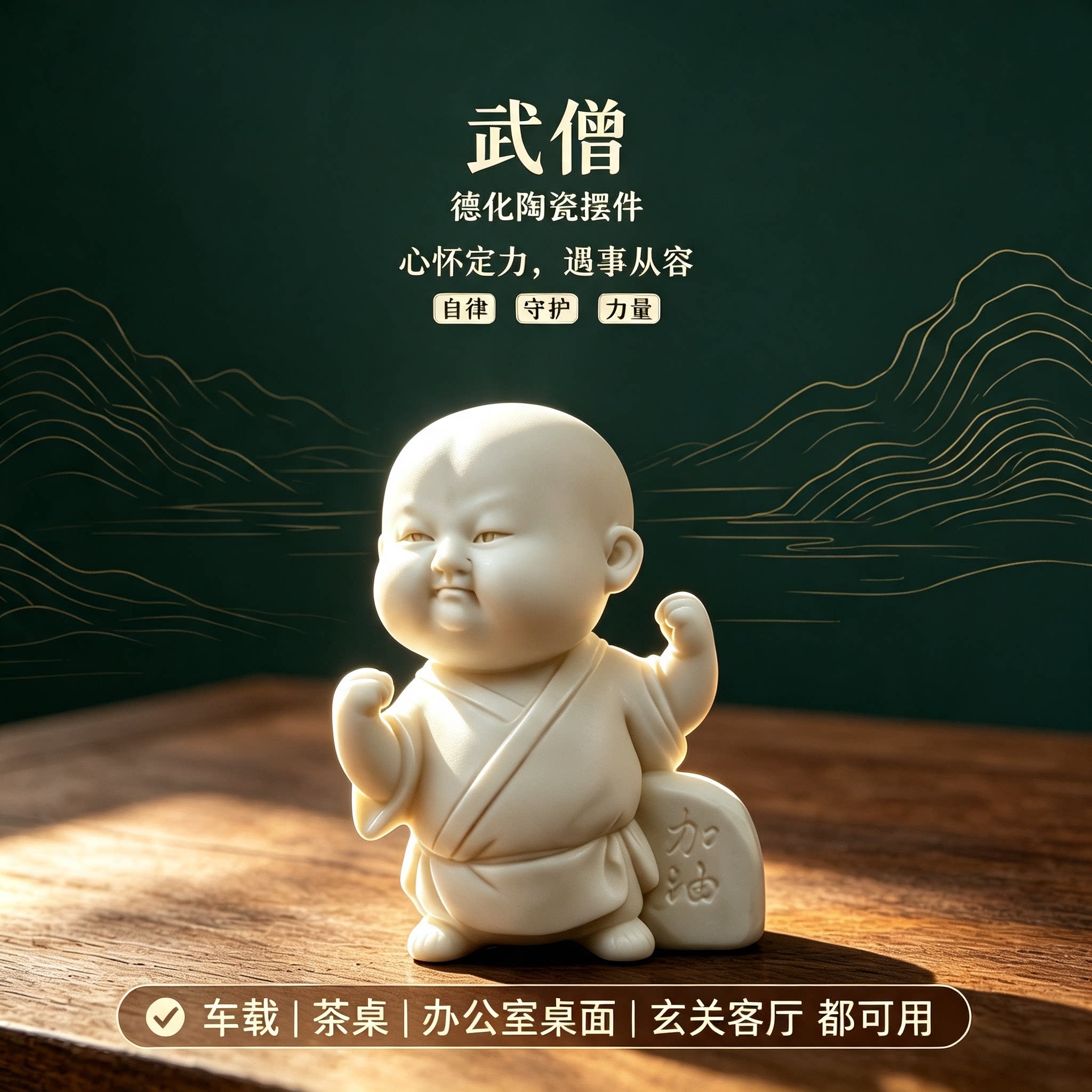 陶瓷武僧车载禅意摆件