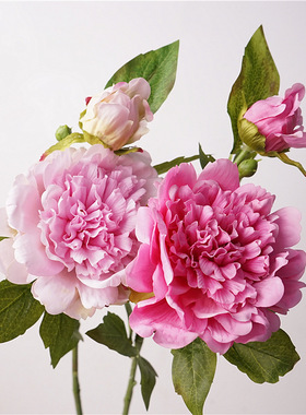 高品质仿真花2头手感保湿牡丹轻奢家居软装插花摆件婚庆假花批发