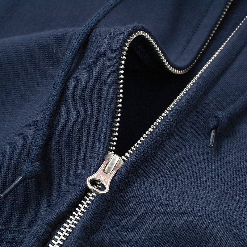 VINTAGE INDIGO 460G HEAVY DARK BLUE LOOSE HOODED ZIPPER SWEATSHIRT WOMENS NAVY BLUE CARDIGAN JACKET MENS AUTUMN