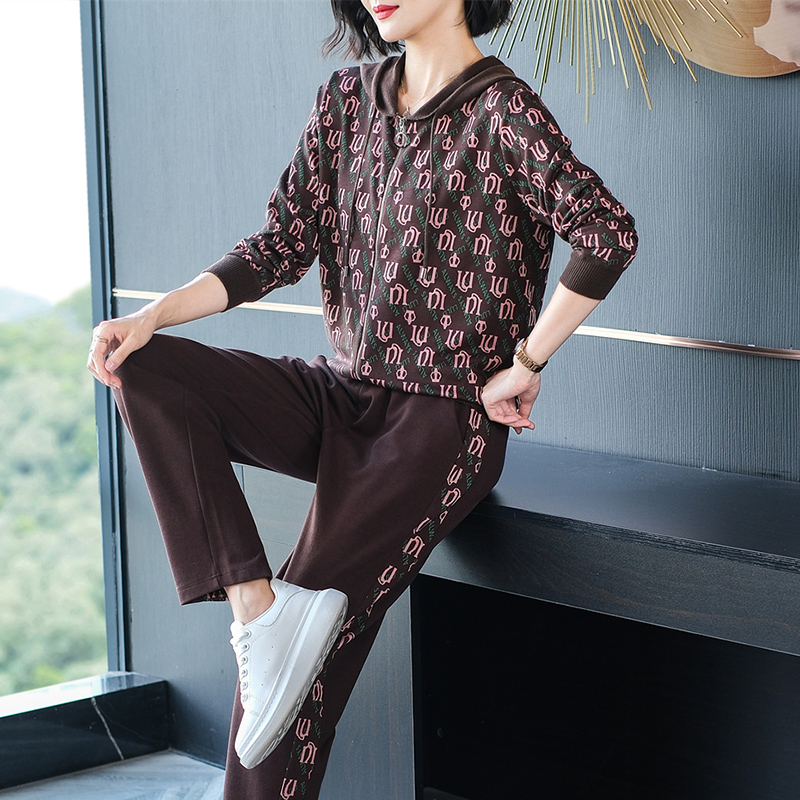 中年妈妈显年轻运动套装女士秋装长袖开衫卫衣冰丝针织休闲两件套