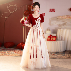 大码敬酒服新娘高级感方领结婚订婚礼服胖mm200斤2025新款回门服