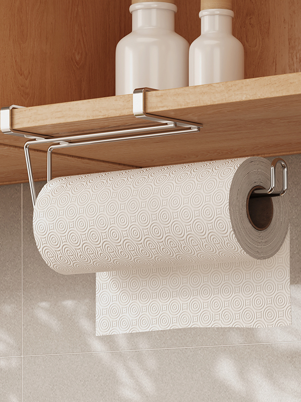 304不锈钢厨房卷纸架悬挂式挂架免打孔纸巾置物架保鲜膜收纳架子