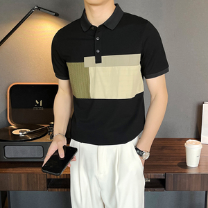 夏季新款潮牌拼接男士polo衫短袖修身翻领半袖白B285-365P58图片