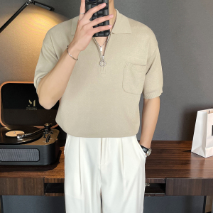 2025夏季针织polo衫短袖冰丝型男半袖t恤宽松针织衫B285-392P78图片