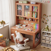 福岚加厚纯实木书桌书架一体儿童学习桌带书柜家用中小学生书桌