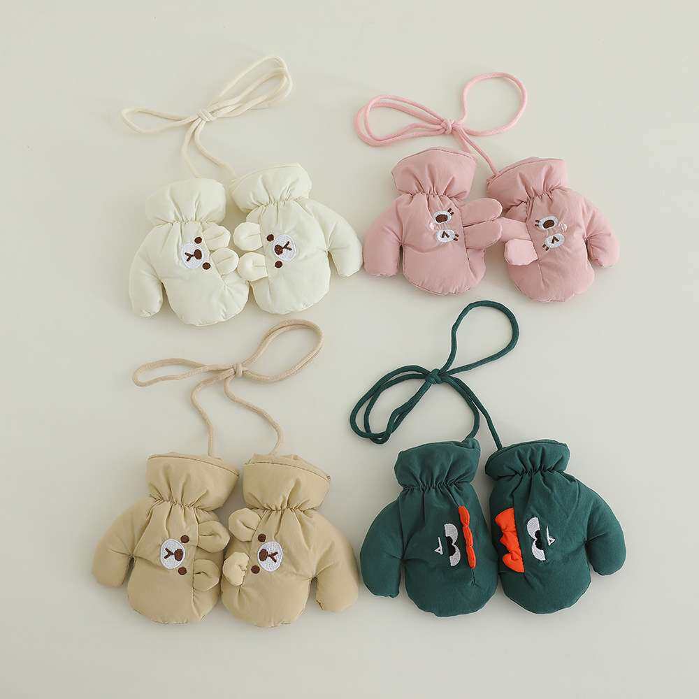 儿童手套加绒保暖男女宝宝滑雪羽绒棉保暖不分指挂脖冬天幼儿防冻