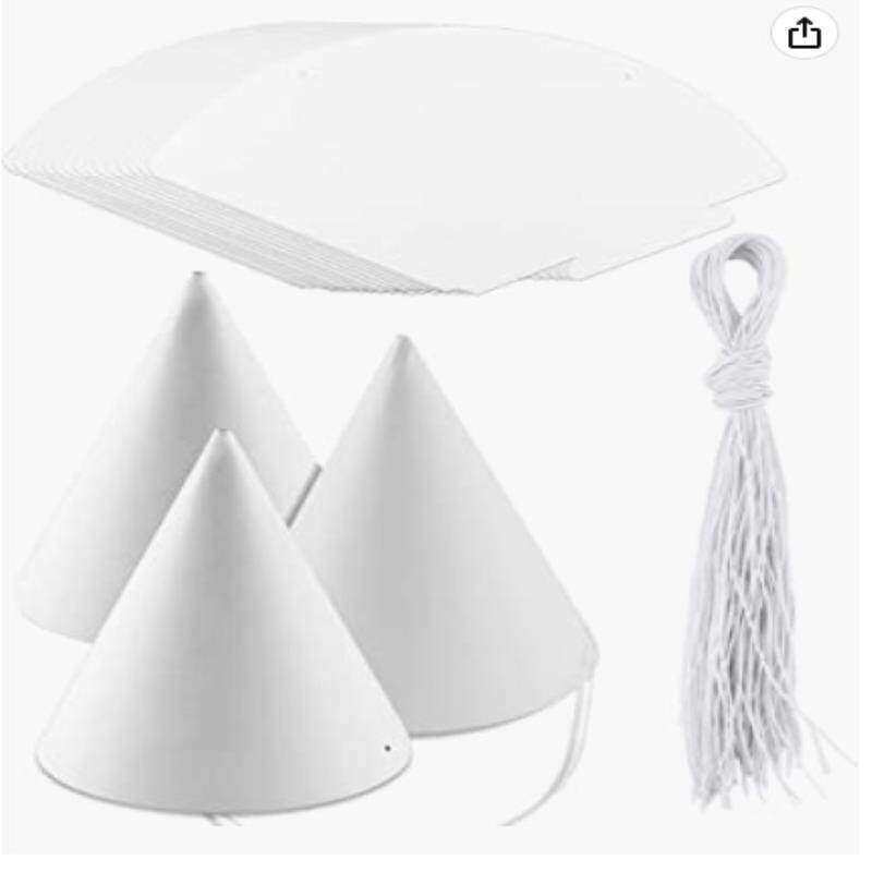 白色圆锥帽空白生日帽圆锥手工西瓜尖尖帽幼儿园道具diy涂鸦纸帽