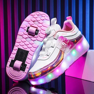 鞋 轮滑鞋 底有轮子 男女童暴走鞋 闪灯带轮子 轱辘爆走鞋 滑板轮子鞋