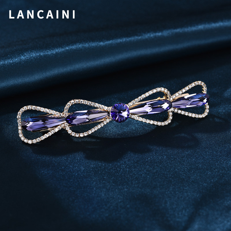 施华水晶发夹头饰夹子女后脑勺半扎发新款蝴蝶结大号一字顶夹发卡