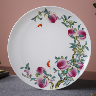 寿桃盘子仿古粉彩景德镇陶瓷骨瓷菜盘饭碗碗汤锅加字定做回礼纪念