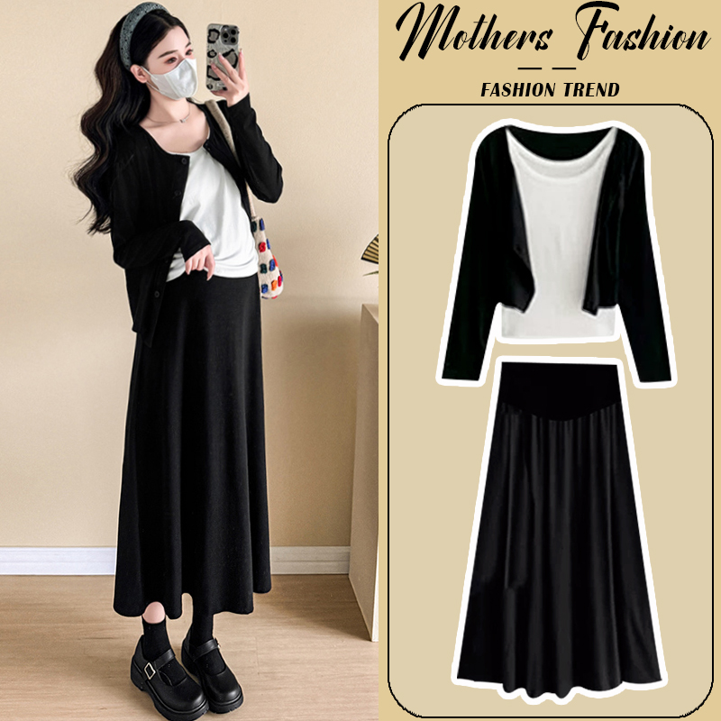 孕妇连衣裙套装春秋一套穿到生