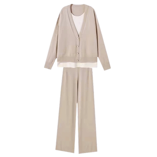 孕妇套装秋冬2026新款卡其色时尚宽松针织毛衣时髦上衣裤子两件套