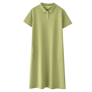 孕妇连衣裙夏季2026新款绿色宽松休闲Polo领显瘦薄款短袖中长款女