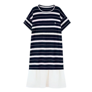 孕妇连衣裙夏季冰丝针织薄款短袖2026新款条纹显瘦遮肚拼接中长款