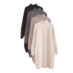 孕妇打底衫秋冬2026新款半高领杏色针织内搭毛衣连衣裙中长款上衣