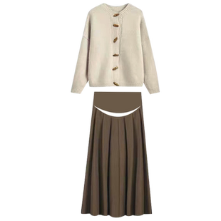 孕妇连衣裙两件套装时尚洋气时髦针织毛衣外套半身裙2025新款秋冬