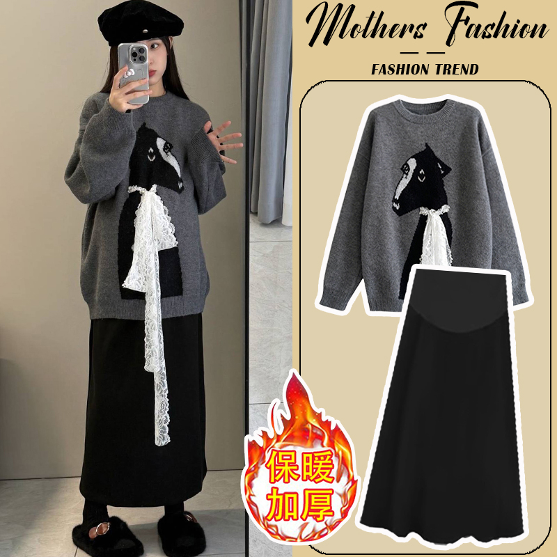 孕妇连衣裙套装秋冬2025新款