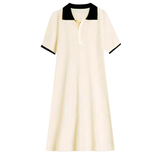 孕妇连衣裙短袖薄款杏色Polo领中长款宽松显瘦遮肚2026新款夏辣妈