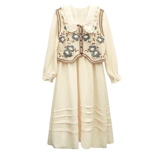 孕妇连衣裙套装时尚洋气时髦春秋杏国风新中式两件套孕妈2026新款