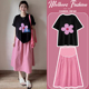 两件套夏季 孕妇套装 宽松休闲印花圆领上衣半身裙2026新款 薄款 短袖