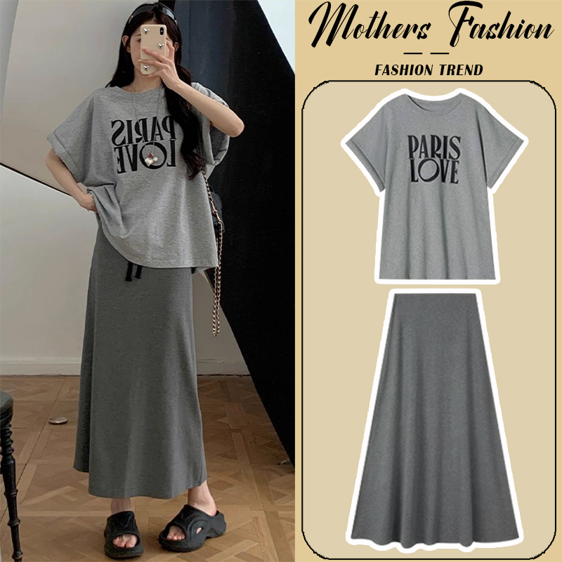 孕妇连衣裙套装夏季2025新款灰色