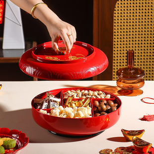 新中式灯笼造型糖果盒家用客厅旋转喜糖盒独立分格可拆卸新年果盘