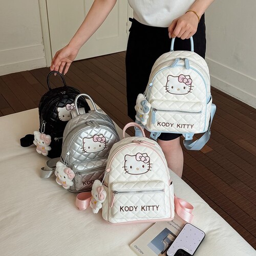kt猫儿童可爱刺绣时尚双肩背包女生外出游玩研学书包高颜值女包