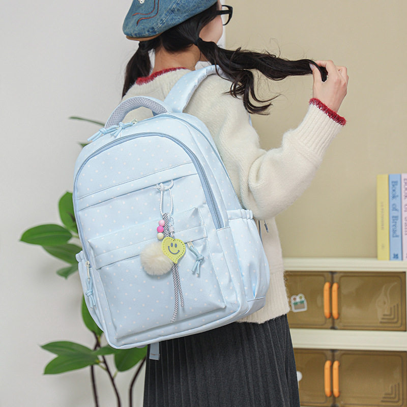 波点简约少女心书包日系初高中学生女孩校园大容量轻便双肩背包