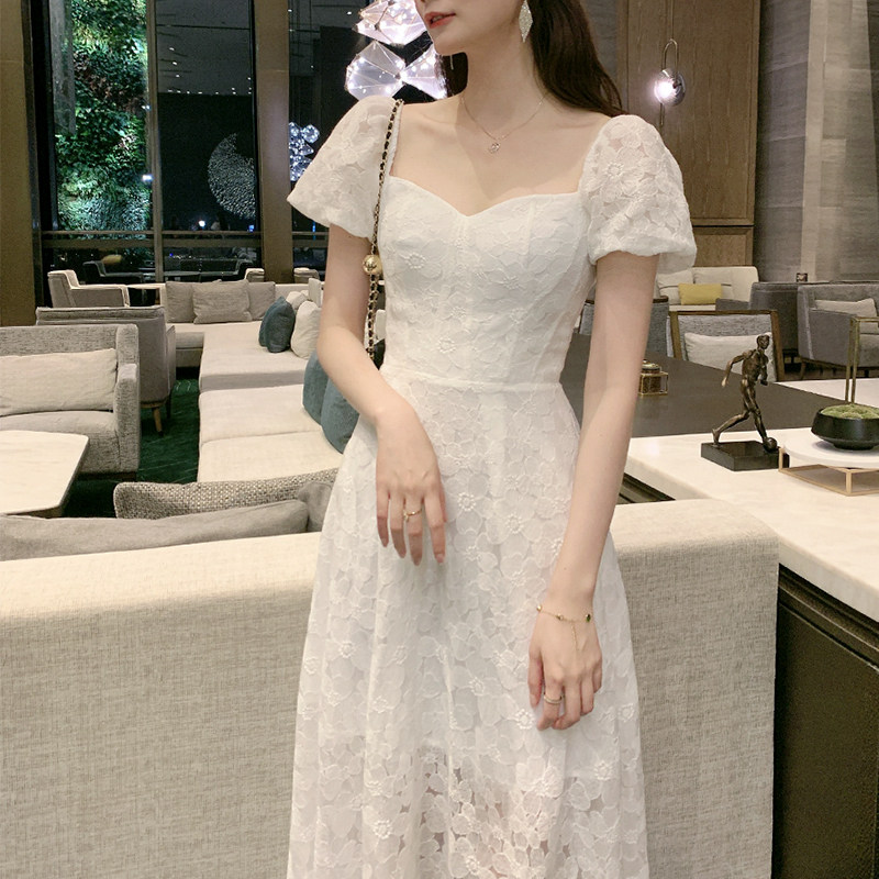 法式初恋系白色连衣裙夏