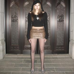 HODGETUNG 原创重工铆钉超短裙修身性感防走光辣妹迷你低腰包臀裙