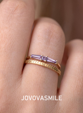 淡紫色水晶天然彩宝戒指18k金女戒小众设计闺蜜款精致可叠戴戒指
