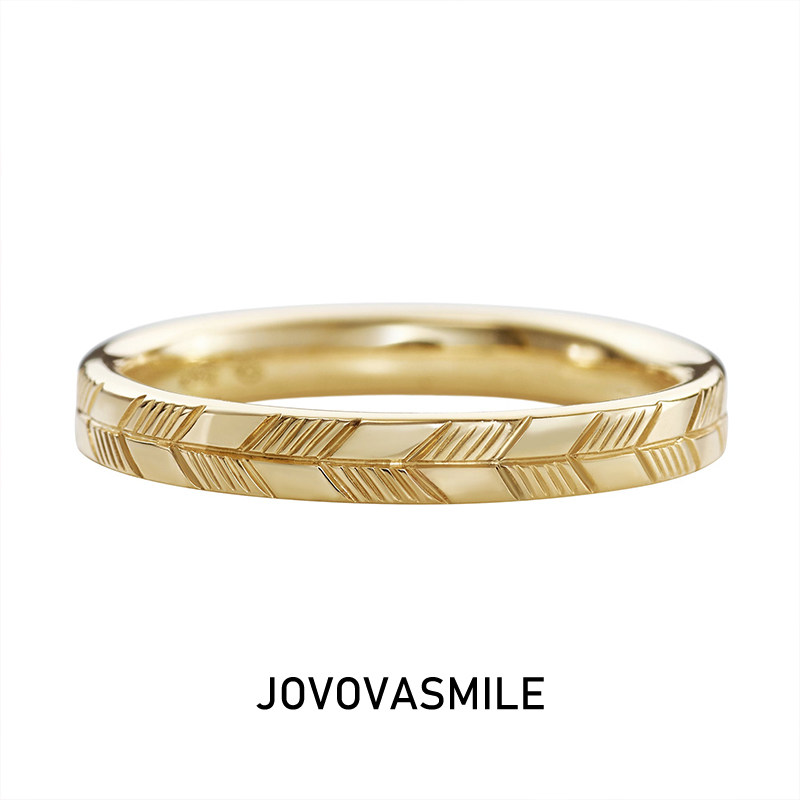 JOVOVASMILE素圈18k金戒指食指叶脉配纯金戒指情侣对戒原创订婚戒